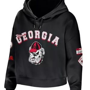 Women's Black Georgia UGA Bulldogs Mixed Media Cropped Pullover Hoodie 2XL NWT